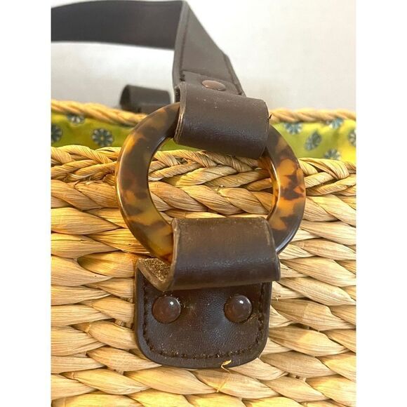 Vera Bradley Peacock Floral Straw Wicker Fabric Tote Bag Blue Green Large - Picture 11 of 11